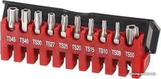 Набор вставок торкс 1/4" (с отверстием) 10пр. на держателе