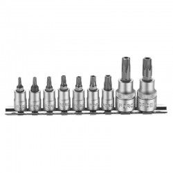 Набор насадок торкс TS10Н-TS50Н 5-гранных с отверстием 1/4"&1/8" 9пр на держателе